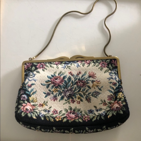 West Germany Floral Tapestry Clutch Bag w/Kiss Lock VTG - Picture 1 of 13